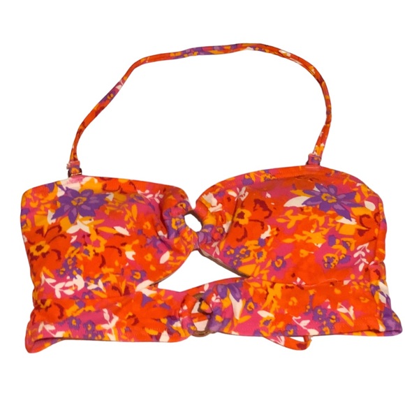 HULA HONEY Women's Orange Floral Cutout Rings Lined Convertible Swimsuit Top Sm - Picture 5 of 9